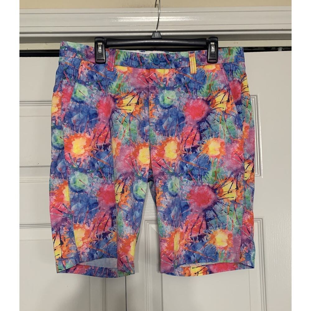 Hreski Mens Colorful Neon Colorful Splatter‎ Paint Golf Shorts 34